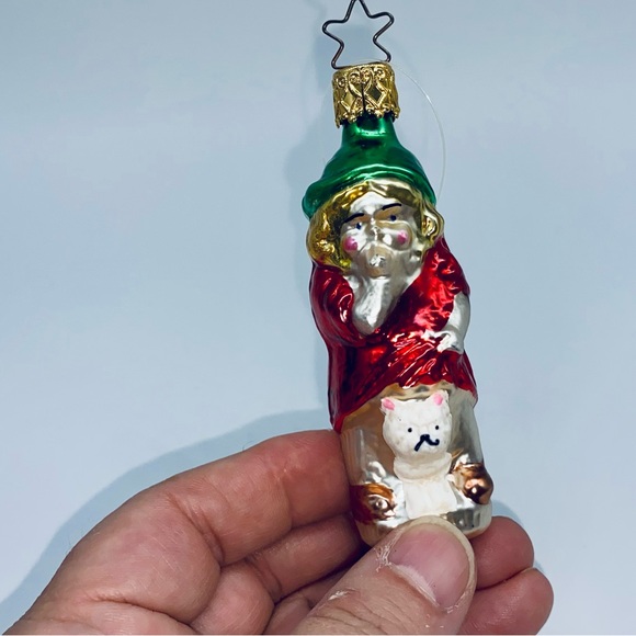 Authentic Star-Topped Inge-Glas German Made Christmas Ornament Little Girl & Cat - Picture 1 of 3